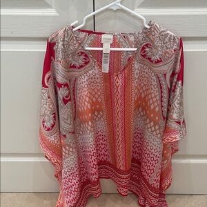 Chico's Red and Orange Patterned Blouse